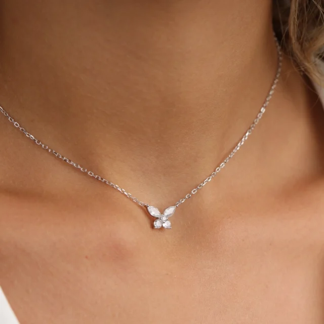 Silver necklace with inlaid butterfly pendant