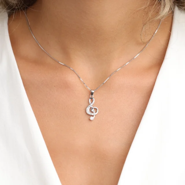 JETEM Silver Necklace with Inlaid Sol Key Pendant