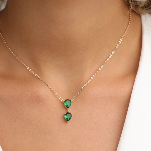 JETEM Silver Necklace Two Drop Pendant