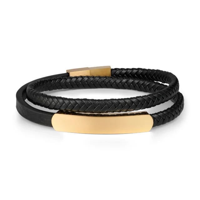 JETEM Men’s Bracelet Two Rows of Wrapped Leather