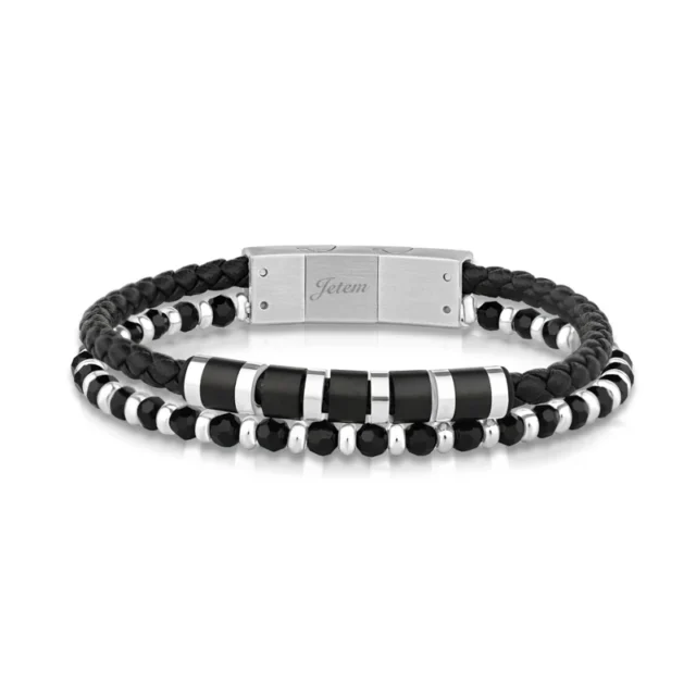 JETEM Men’s Bracelet – Combination of Leather and Black hematite Stones