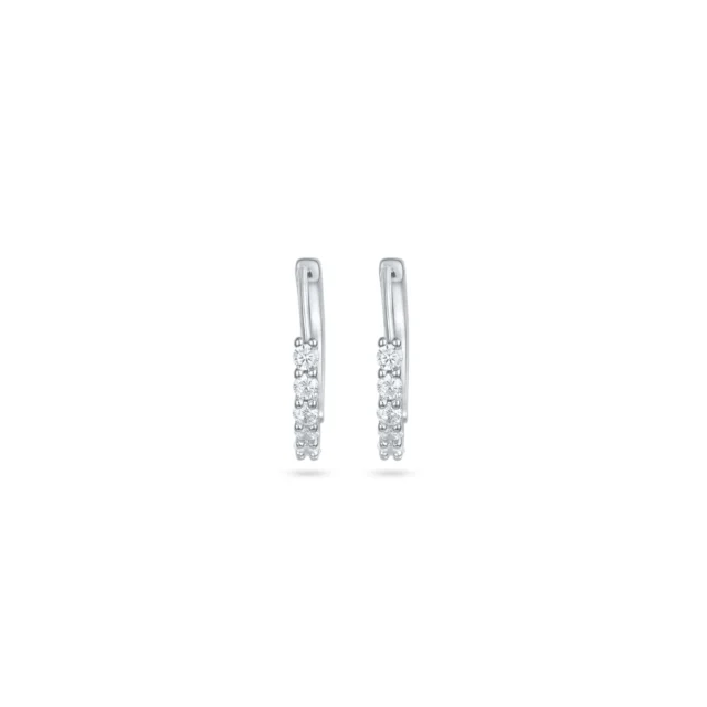Silver hoop earring with inlaid stones, diameter 8 mm