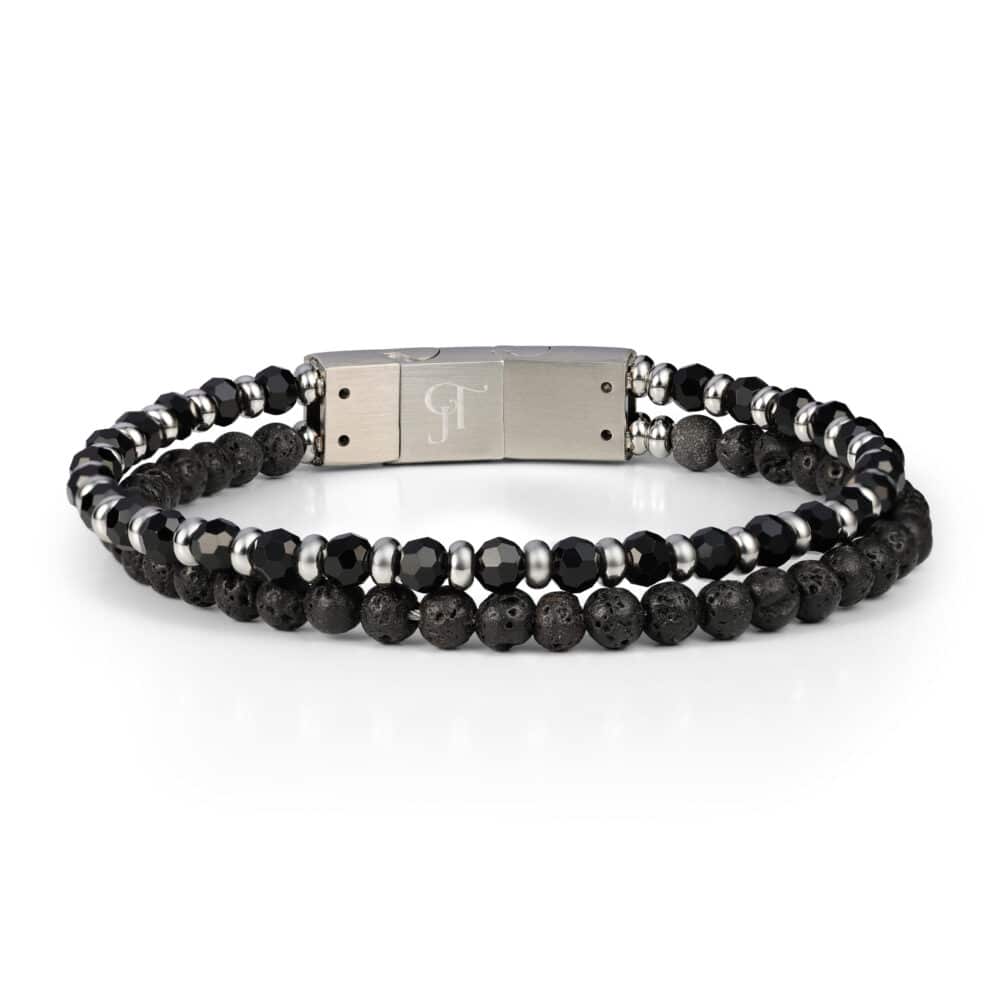 צמיד אבני לבה שחורות לגבר