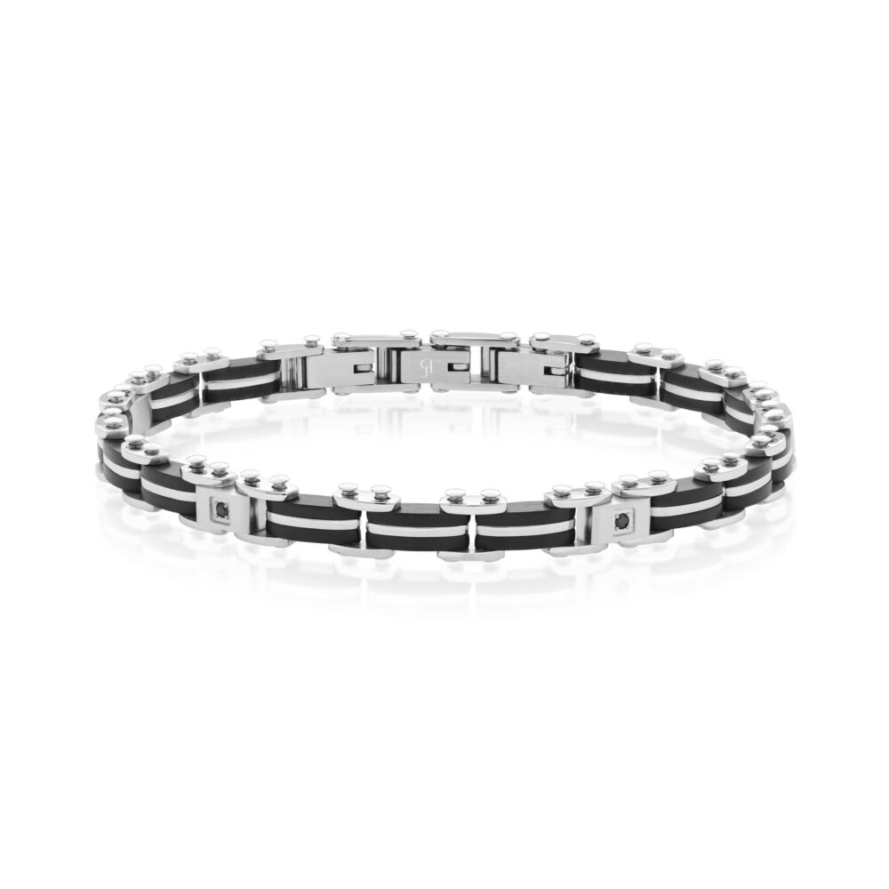 צמיד קרמי חוליות לגבר שחור־כסף