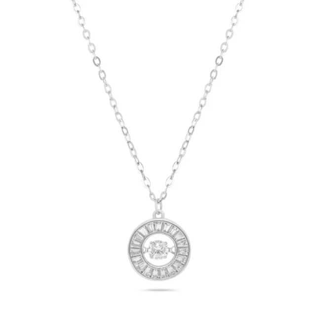 Silver necklace with round pendant and baguettes