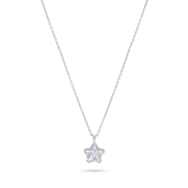 Large zircon star silver necklace
