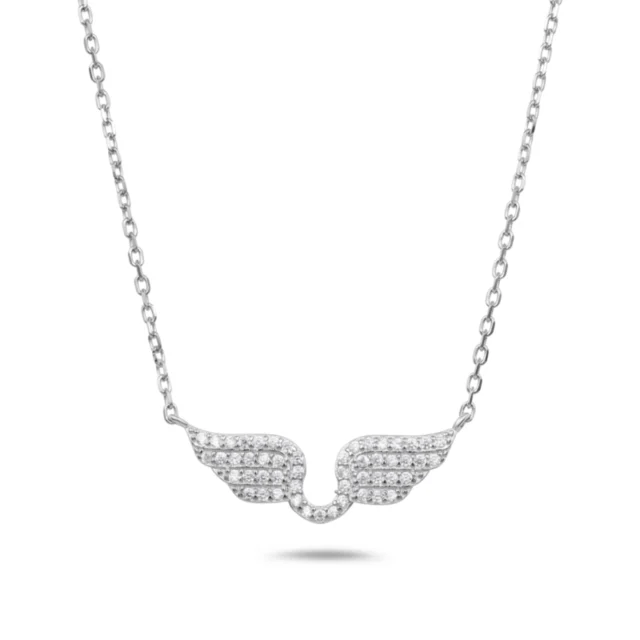 925 silver necklace with wings pendant set with zircon stones