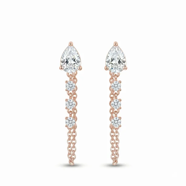 Silver drop chain stud earring
