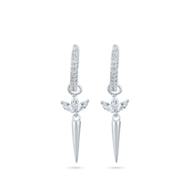 Silver hoop earring with lotus stones