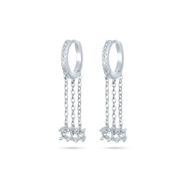 Silver hoop earring studded with drop chains