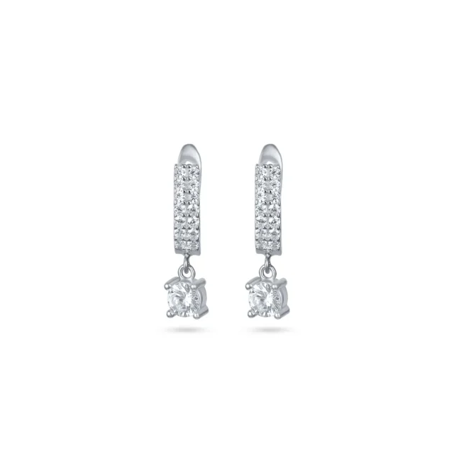 Silver hoop earring with two rows of inlaid stones