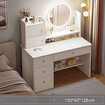 Makeup vanity with mirror including LED lighting, width 100 cm, model RSM-3056, white color