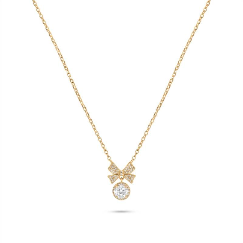 Gold Plated Bow Solitaire Necklace 1 Gold Plated Bow Solitaire Necklace