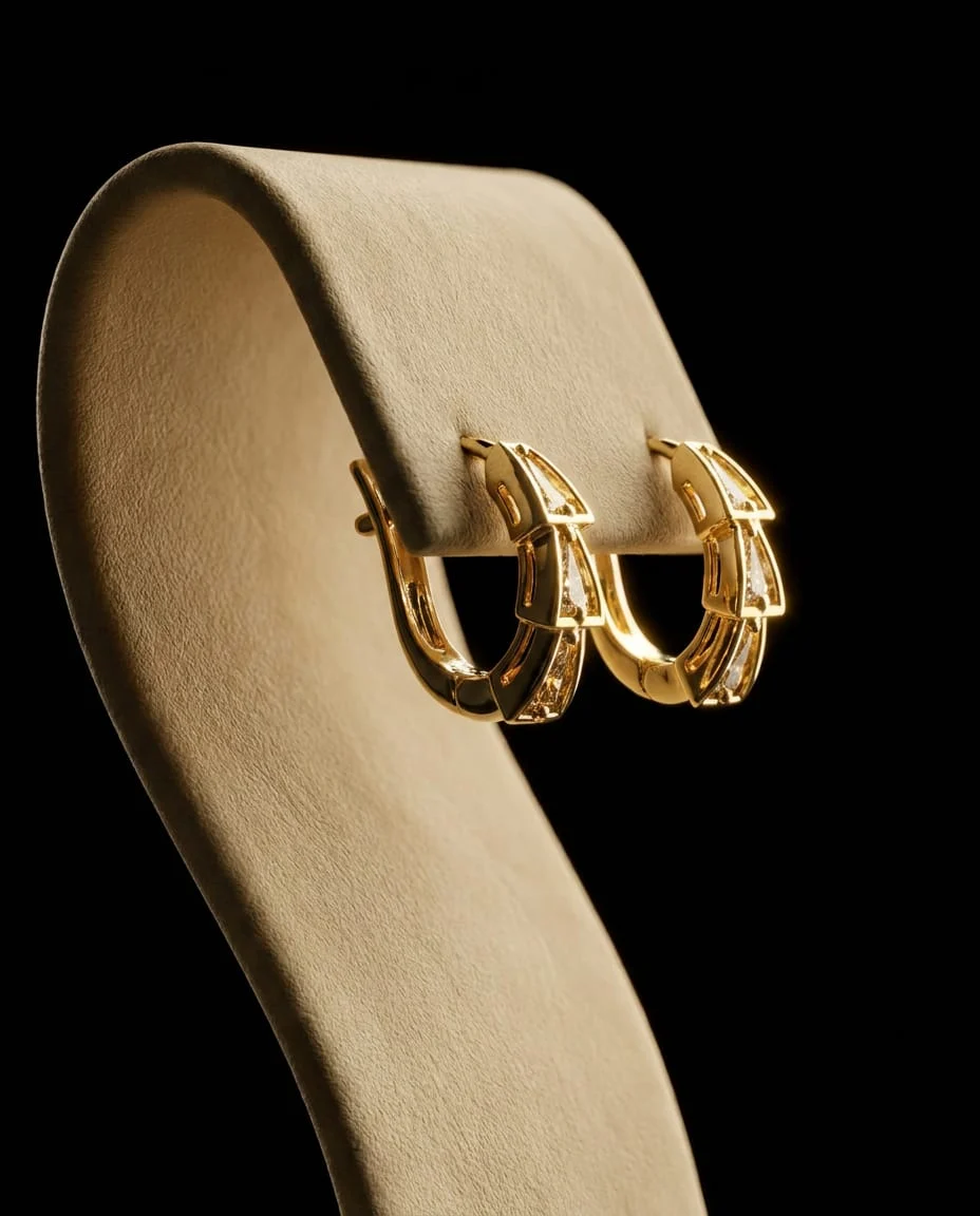 Gold-plated, artistic scale design hoop earrings set with moissanite stones – a regal Serpenti look 4 Gold-plated, artistic scale design hoop earrings set with moissanite stones – a regal Serpenti look