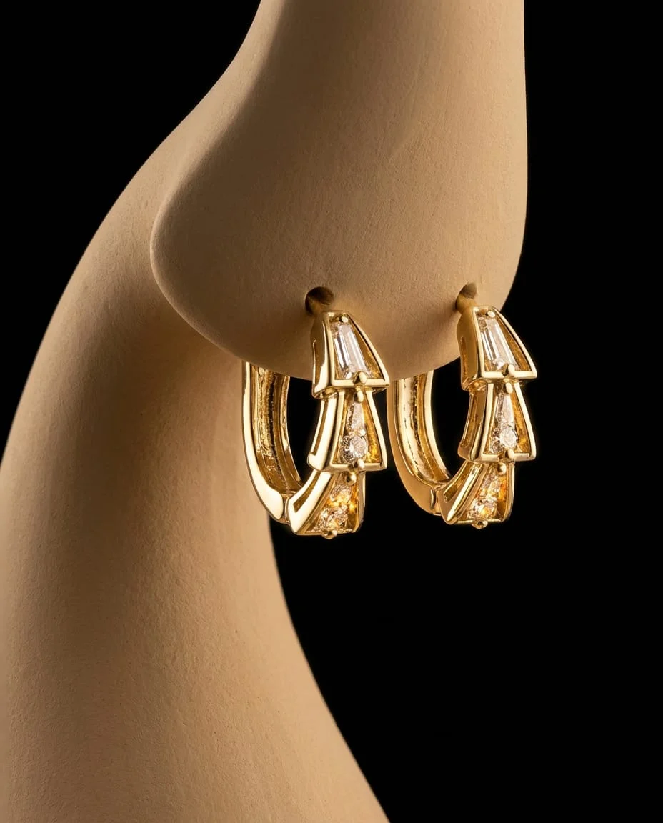 Gold-plated, artistic scale design hoop earrings set with moissanite stones – a regal Serpenti look 3 Gold-plated, artistic scale design hoop earrings set with moissanite stones – a regal Serpenti look