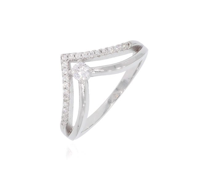 Silver Double-Band Ring with Center Zircon – Model R3655