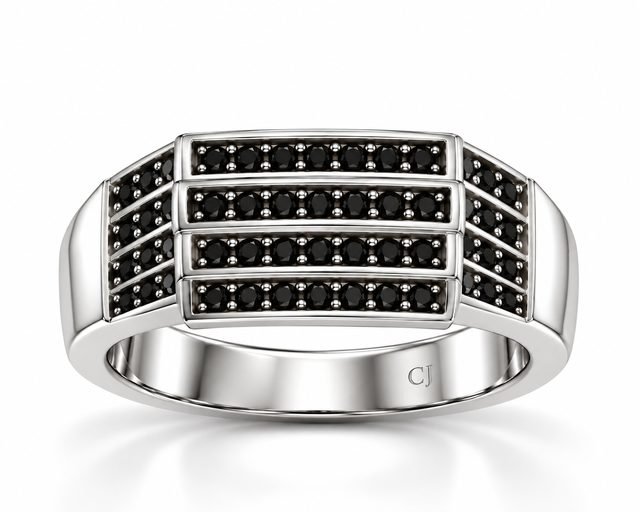 Men’s 925 Sterling Silver Ring with Black Zircon Stones – Model R3895