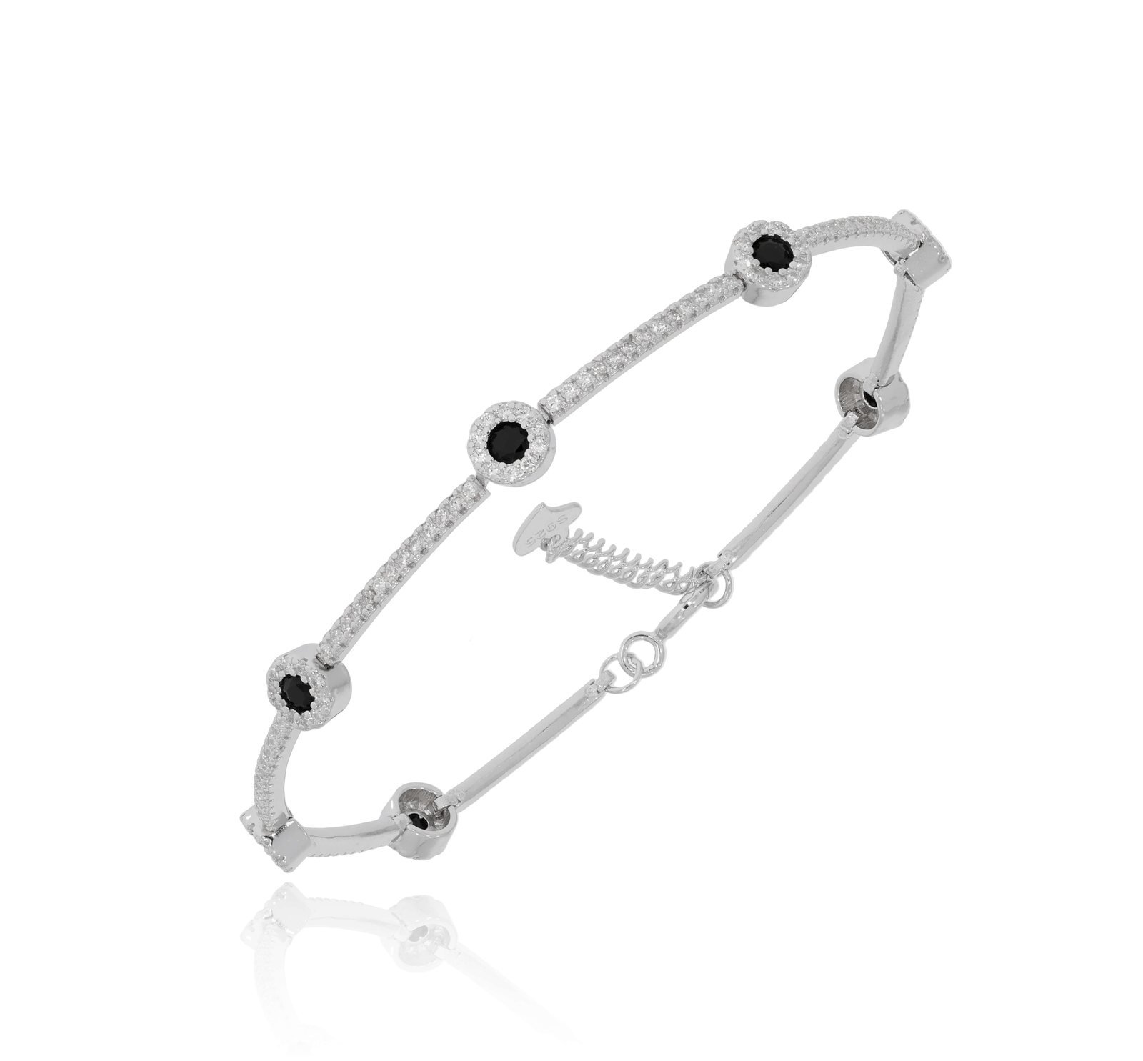 Stone-Set Silver Bracelet 2 Stone-Set Silver Bracelet, Clear/Pink/Green/Black - Model B2172