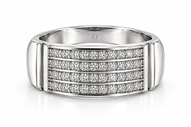 Men’s 925 Sterling Silver Ring with White Zircon Stones – Model R3888