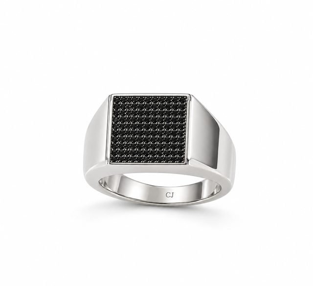 Men’s 925 Sterling Silver Ring with Black Zircon Stones – Model R3899