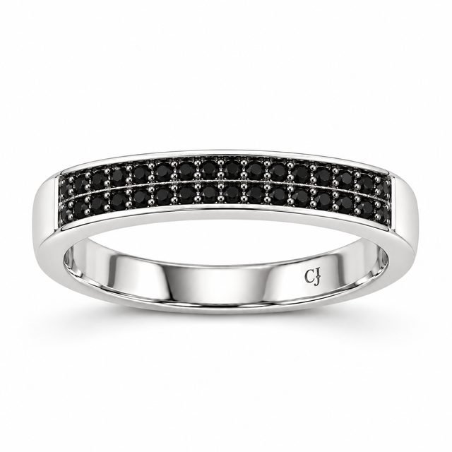 Men’s 925 Sterling Silver Ring with Black Zircon Stones – Model R3885