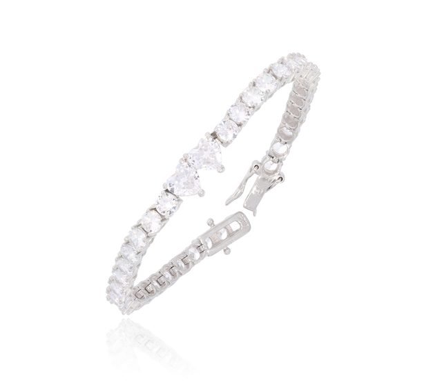 925 Sterling Silver Tennis Bracelet with Two Hearts