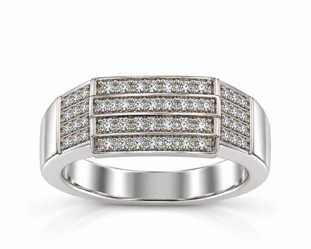Men’s 925 Sterling Silver Ring with White Zircon Stones – Model R3895