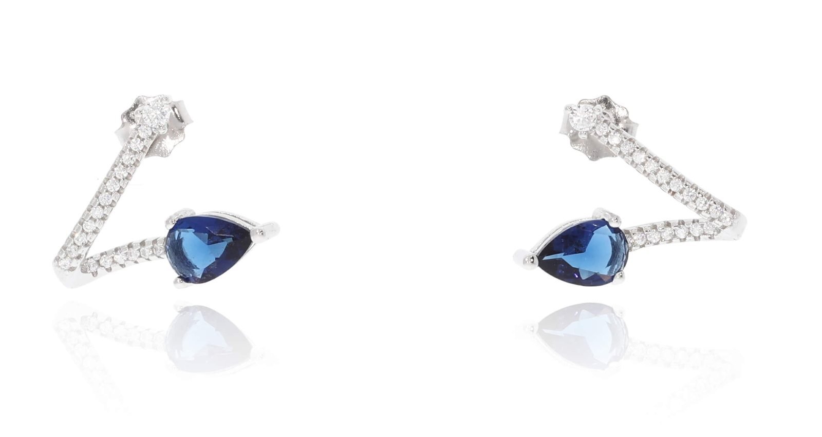 925 Sterling Silver Earrings, Silver and Blue - Model E3761 1 925 Sterling Silver Earrings, Silver and Blue - Model E3761