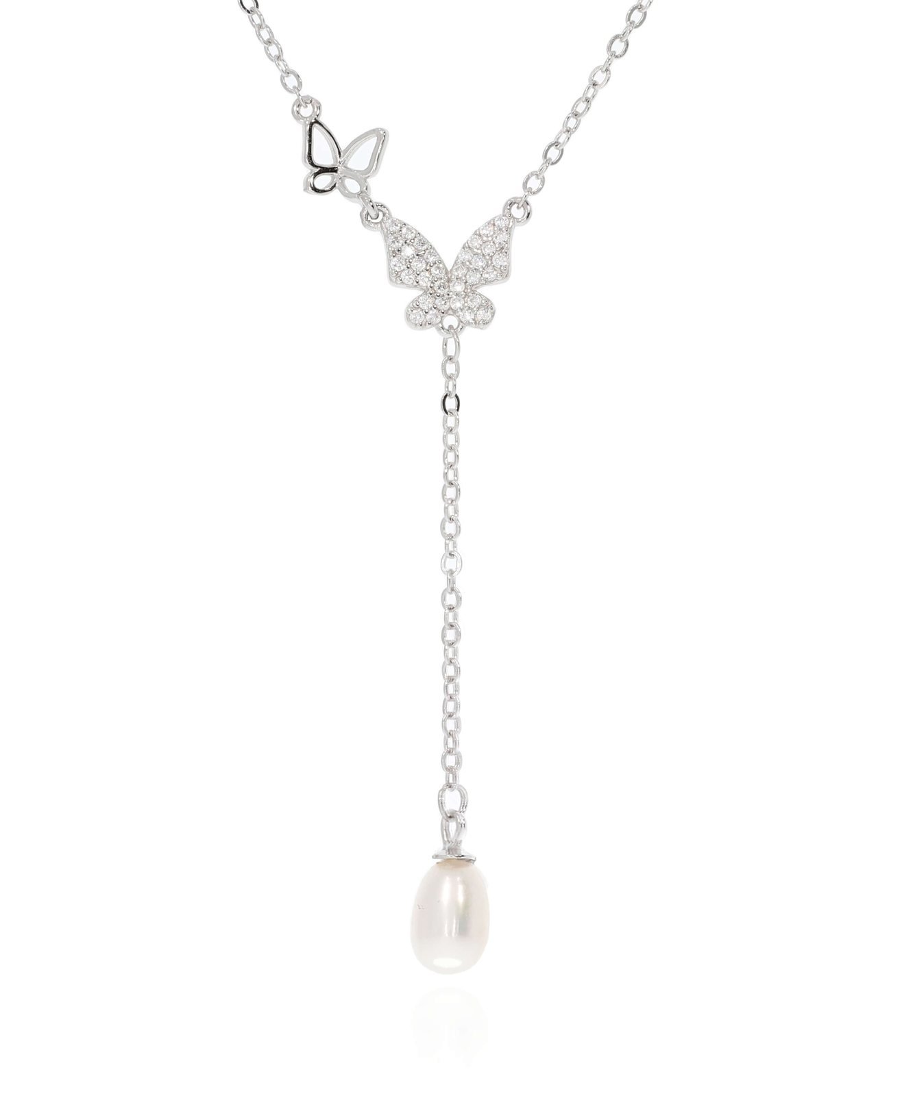 925 Sterling Silver Butterfly and Pearl Drop Necklace 1 925 Sterling Silver Butterfly and Pearl Drop Necklace