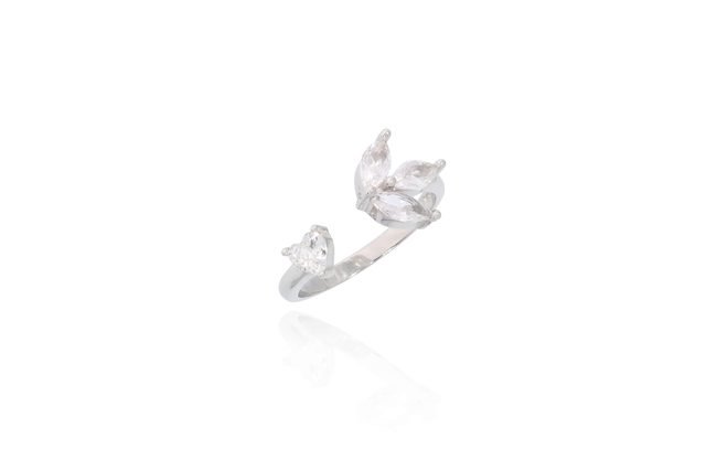 925 Sterling Silver Flower and Heart Ring